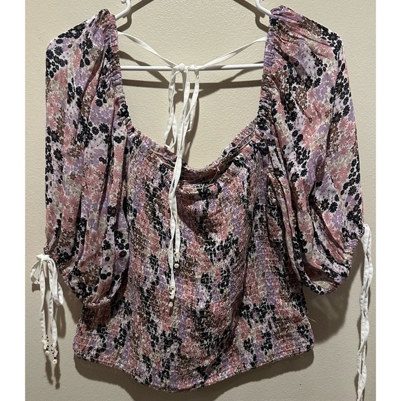 Free People Back On Top Smocked Crop Top In Soft Combo‎ NWT Size Medium - Picture 8 of 10